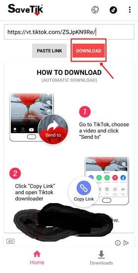 Download TikTok via Savetik 1